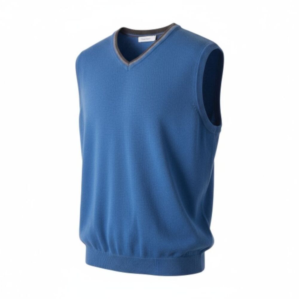 Calvin Klein Men’s V-Neck Sweater Vest – Blue Knit Pullover – Size XL (18/20)